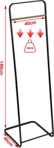 Clothes rack with coat rack - sturdy metal frame - with wooden details - industrial and stylish - black - 40x40x140 cm