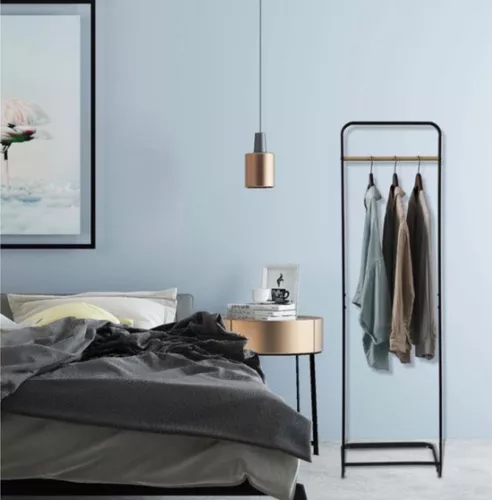 In And OutdoorMatch Clothes rack with coat rack - sturdy metal frame - with wooden details - industrial and stylish - black - 40x40x140 cm (8721085261057)