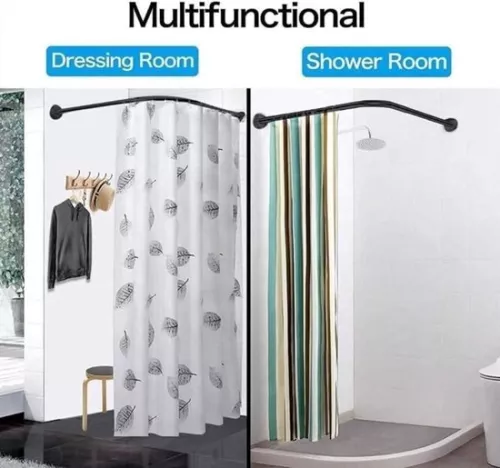 Adjustable Extendable Stainless Steel Curtain Rod Rail, L Shaped Bathroom Shower Curtain Rod Curved Rack, Shower Poles Punch-Free Telescopic Stainless Steel for Room Mounting70 to 95cm x 70 to 95cm