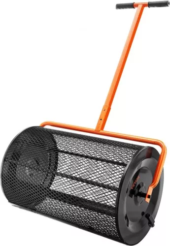 Steel Compost Spreader Peat Moss Spreader 1.27x2cm Mesh Basket Garden Lawn Spreader Handle Length Adjustable from 62 to 67.5cm 61cm Metal Mesh Basket Ideal for fertilizers such as compost manure soil peat moss