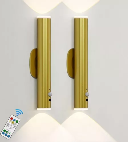 Golden wall lamp with motion sensor - rechargeable - dimmable - set of 2 wall lamp rechargeable