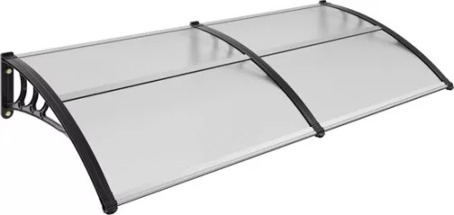awning front door 200 x 100 cm roof covering UF50+ PC sun protection film front door awning PC sheet + ABS bracket + aluminum connector desk awning UV-resistant front door roof desk arch awning