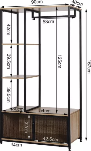 Dripio Wooden open wardrobe - coat rack & compartment cabinet - ample storage space - light wood - 90x40x167 cm (8721041507717)