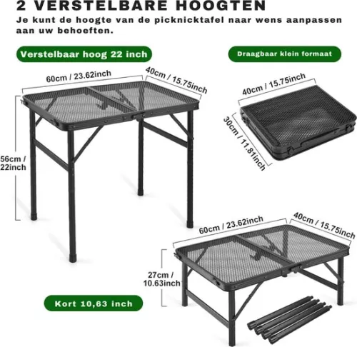 merkloos Picnic Table - Camping Table - Balcony Table - Mini Variant - 42D x 32W x 7H CM - Foldable - Black (6150722826878)