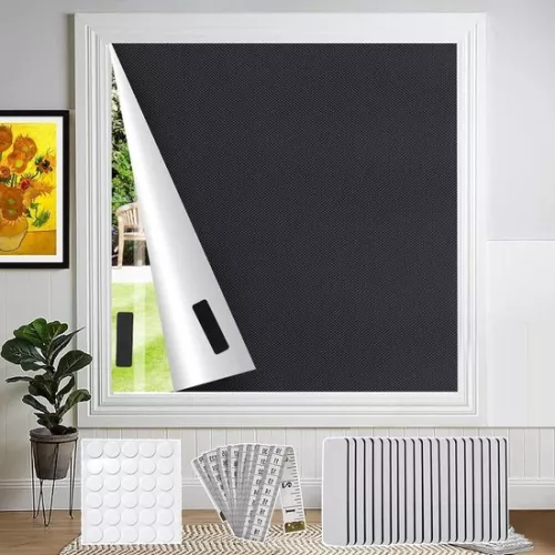 Blackout Fabric 300x145cm - Portable Blackout Roller Blind - Temporary Blackout Curtains with Velcro - Soft Ruler - Self-adhesive Tapes blackout curtains