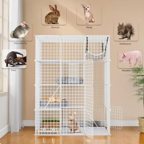 Cat Run - Cat Crate - Cat Cage for Indoor and Outdoor - Cat Shelter - Cat Cage - Cat House - Cat Aviary - Cat Crate - White - 107 x 72 x 142 cm