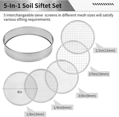 unbranded Round garden sieve - 5-in-1 sieve, stainless steel - 20 cm (9503149633364)