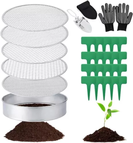 Round garden sieve - 5-in-1 sieve, stainless steel - 20 cm