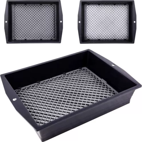 Garden sieve, 2-in-1, square sieve with adjustable mesh size and sliding function, stone sieve, soil sieve, sand sieve, all-in-one garden tool, plastic, black, 36.5 x 27 x 7 cm