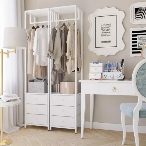 Coat rack with drawer and clothes rack - high wardrobe organizer - white