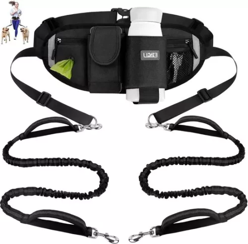 Jogging leash for 2 dogs - belly strap hand strap - double dogs - elastic reflective leash 90-130 cm - large and medium dogs - running jogging dog leash
