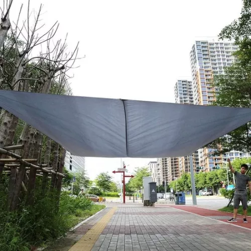 Awning water-repellent - sun protection for garden balcony - rectangular 4 * 3 m - with nylon ropes and storage bags - gray .