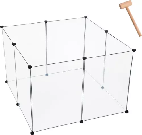 Indoor Puppy Run / Rabbit Run - Run for Dogs, Cats & Rabbits - Cat Run - Plastic & Metal - 102x102x70 cm - Transparent