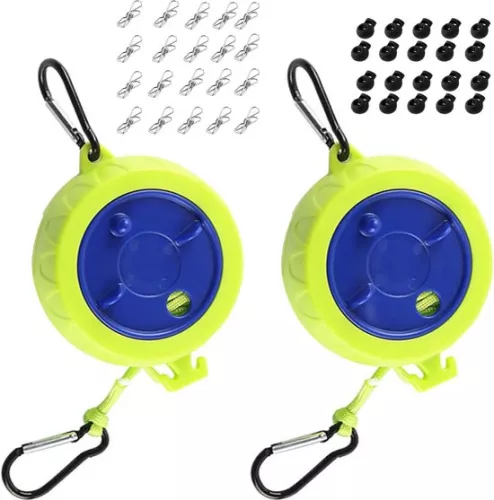 Camping clothesline (2 pieces), camping accessories, retractable clothesline, outdoor, 10 m long, ideal for laundry room, garden, camper, or boat. Portable clothesline equipment for camping and outdoor use.