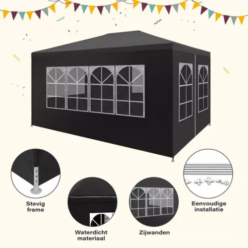 Folding party tent - Pavilion - 3x3 - Easy up - Waterproof - with side walls - Weatherproof - Anthracite