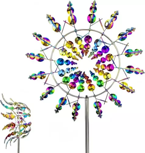 3D Magic Metal Windmill - Wind-Powered Kinetic Sculpture for Garden, Patio and Lawn