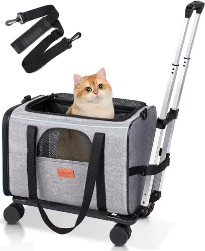 Cat carrier with wheels Foldable cat carrier Dog carrier Transport box with trolley for small dogs and cats