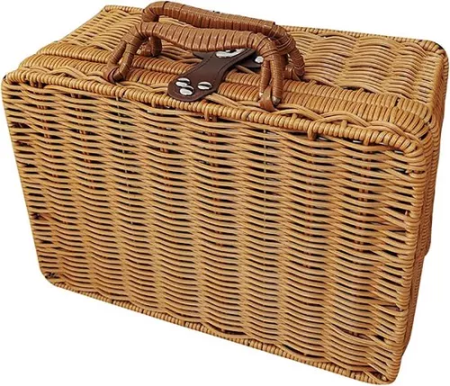 Artificial Rattan Suitcase Retro Wicker Storage Basket Cosmetic Organizer Leather Strap Metal Lock Prop Box for Picnic Food Storage Outdoor Camping Travel - L picnic basket