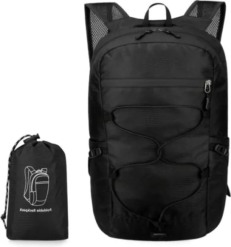 Foldable ultralight backpack 35 liters - waterproof - with storage bag - multifunctional - for hiking, camping, sports, cycling, travel - black - L .
