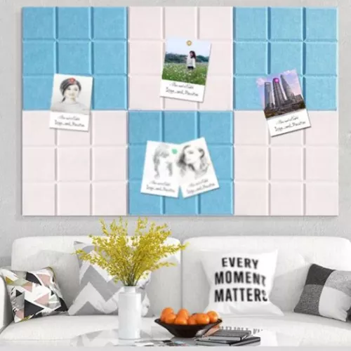 Felt cork notice board - 4-pack - self-adhesive decorative square felt notice board - felt nine-compartment grid - display notice board - self-adhesive memo board - can stick photos on - suitable for office bedroom decoration - 30x30cm - Yellow