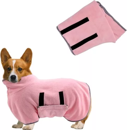 Dog Drying Coat, Dog Towel, Bathrobe for Small, Medium Dogs, Bathrobe, Super Absorbent Dog Drying Towel, Soft Adjustable Puppy Bathrobe After Shower (M/50cm, Pink)