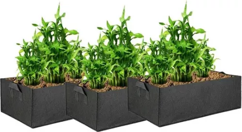 Reusable Large Plant Grow Bag - Rectangular Fabric Breathable Planter Container Pots - Home Garden for Flower Potato Tomato Carrot - Black 40x30x20cm - Set of 3