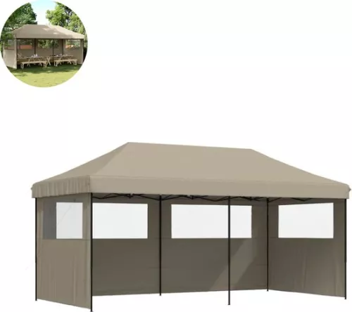 Folding Party Tent - Pavilion - 3x6 - Easy Up - Waterproof - with Side Walls - Weatherproof - Taupe