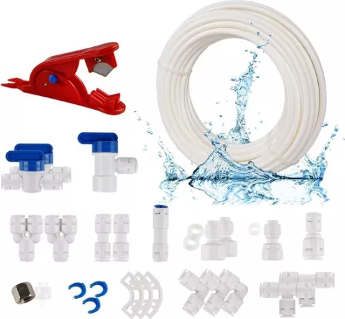 15 meter universal water supply line connection set - 25 pieces RO water filter fitting - 1/4 inch hose - refrigerator hose water hose pipe cutter - YTIL type shut-off valve