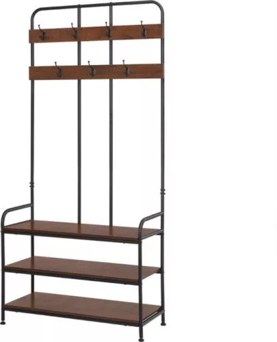 Wooden coat rack with shoe rack - hallway cupboard with storage space - multifunctional & modern - light oak/white - 84x180x36 cm