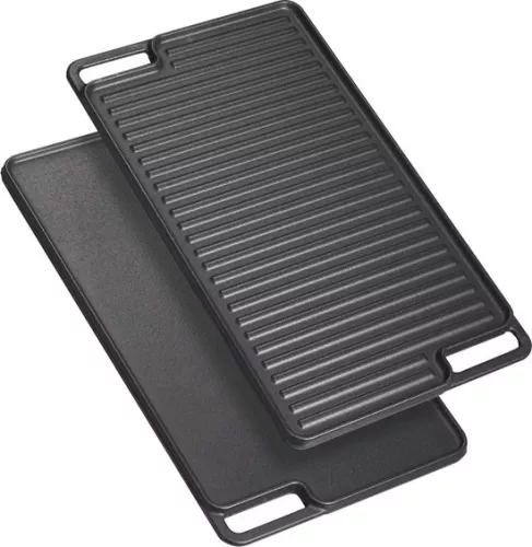 Grill pan for induction hobs and gas hobs - Teppanyaki plate with side handles - 459 x 259 x 17 cm - Cast iron - 1 pack