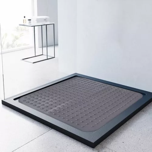 Non-slip shower mat, 80 x 80 cm, shower mat, non-slip mat with suction cups for shower or bathtub, large square shower tray mat (transparent gray, 80 x 80 cm)