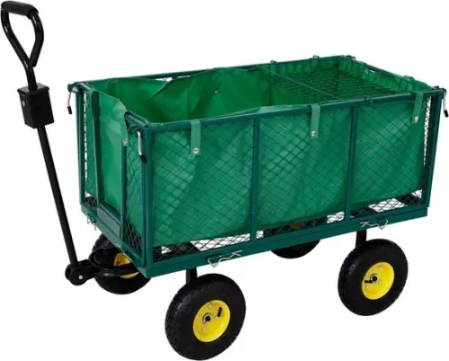 Foldable Wheelbarrow Pneumatic Tires - Heavy Wheelbarrows With Push Bar 550kg Load Capacity - Garden Cart Washable Tarpaulin + Storage Rack