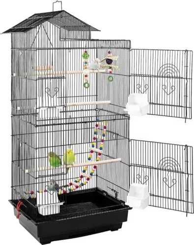 Parrot Cage - Parakeet Cage - Large Indoor Bird Cage - Aviary - Bird Toys - Including Accessories - Bird Cages - Black