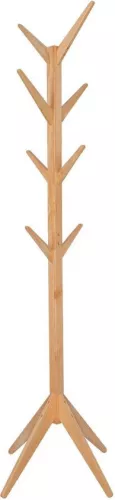 Wooden coat rack - standing model - classic & sturdy - with 8 hooks - natural beige finish - 180 cm high
